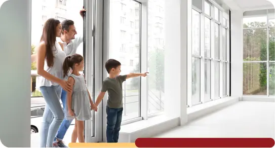 Family looking out window
