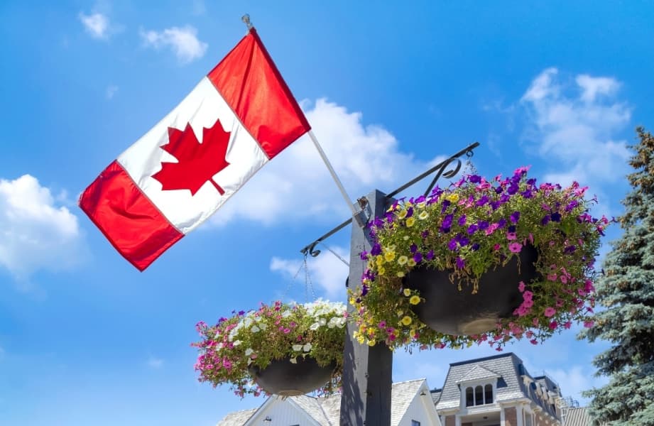 Canadian flag and flowers in Unionville, Markham