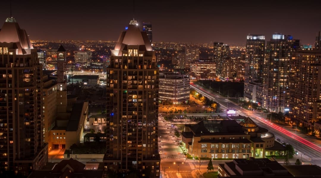 Mississauga city centre at night