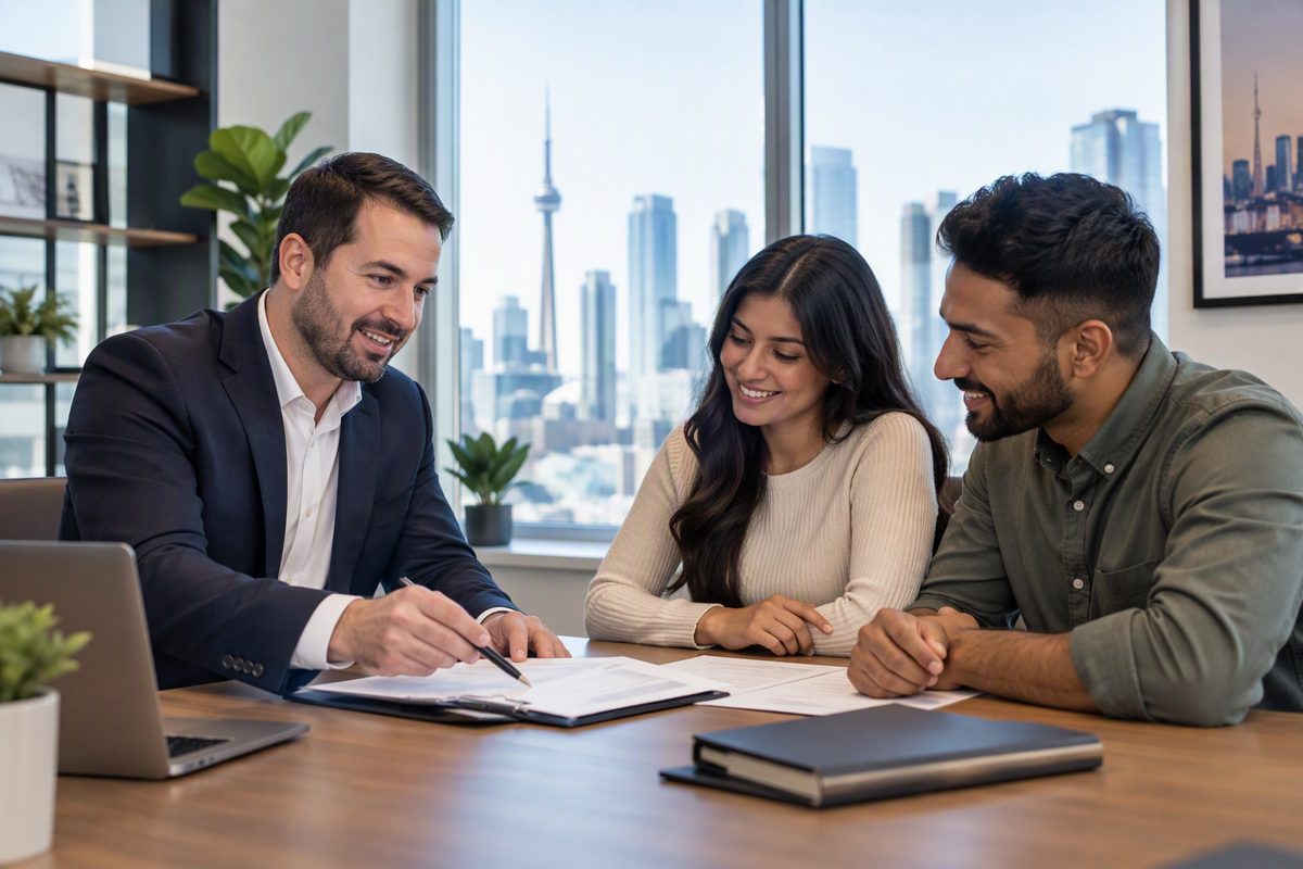 Mortgage specialist discussing financing options with buyers
